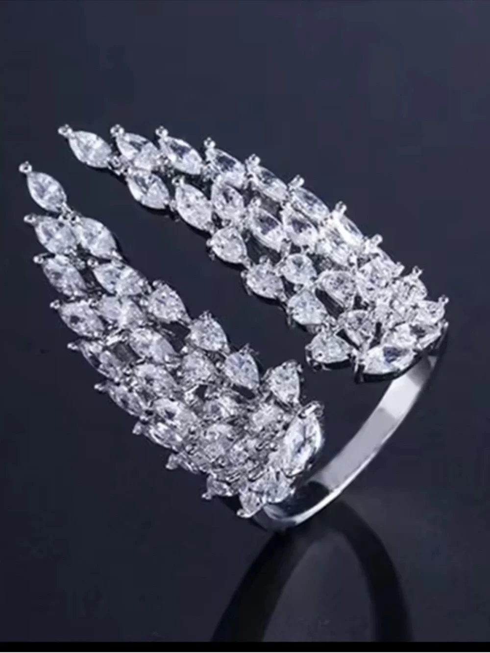 Silver Marquise Crystal Cascade Ring